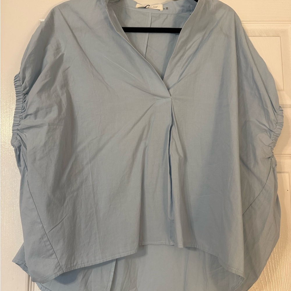 Mustard Seed Light Blue V-Neck Relaxed Cotton Top